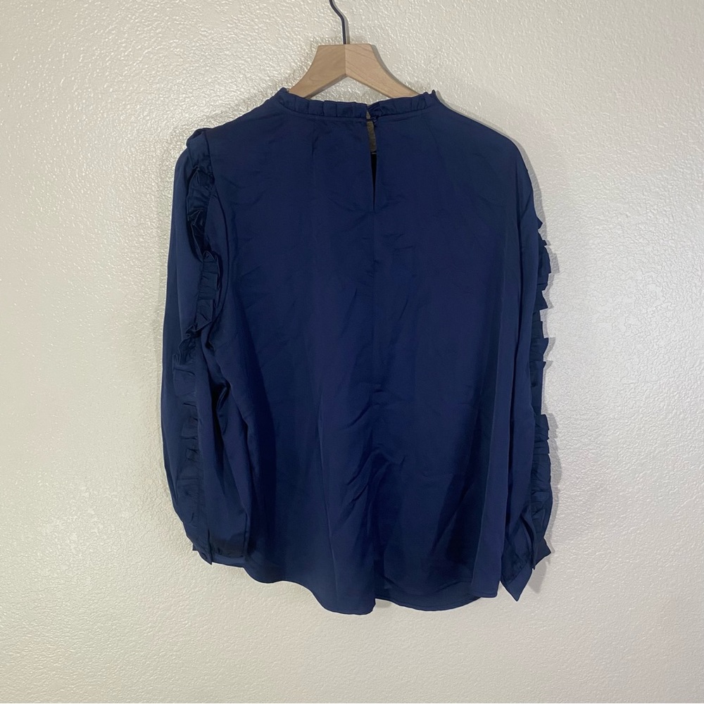 NWT J. Crew Ruffle-sleeve top in satin crepe Item AU248 XXL Navy Blue - Picture 9 of 9